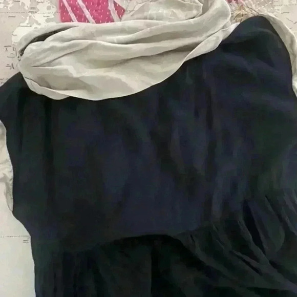 Luukaa Lightly Sheer High Low Tunic Dress Contrast High Collar Sleeve Black 6 - Picture 3 of 10